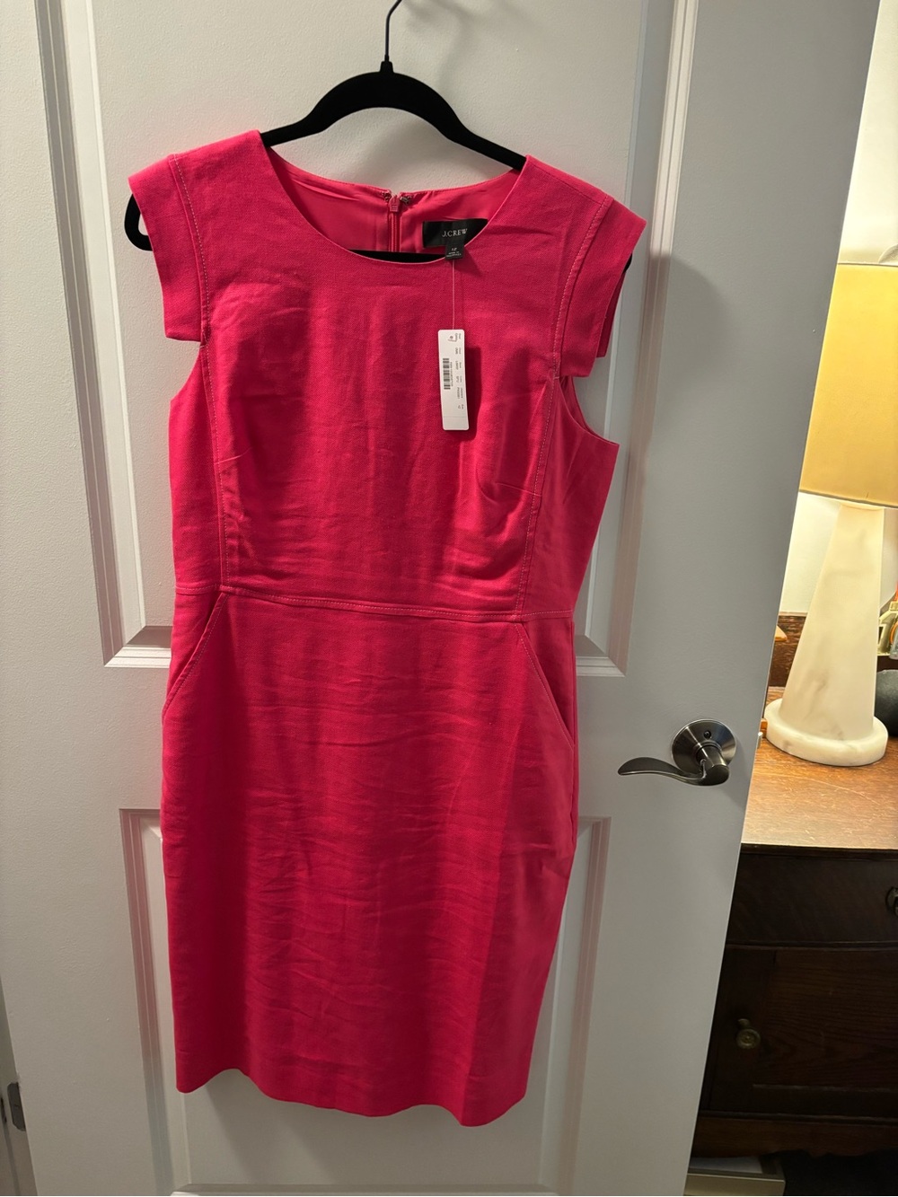 J. Crew Hot Pink Cap Sleeve Linen “Resume” Sheath Dress
